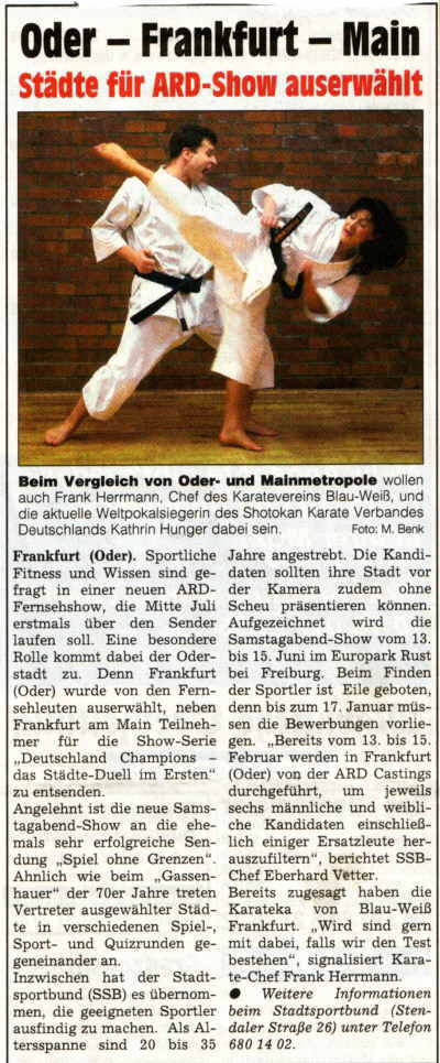 MOZ - Oder - Frankfurt - Main Städte für ARD-Show auserwählt