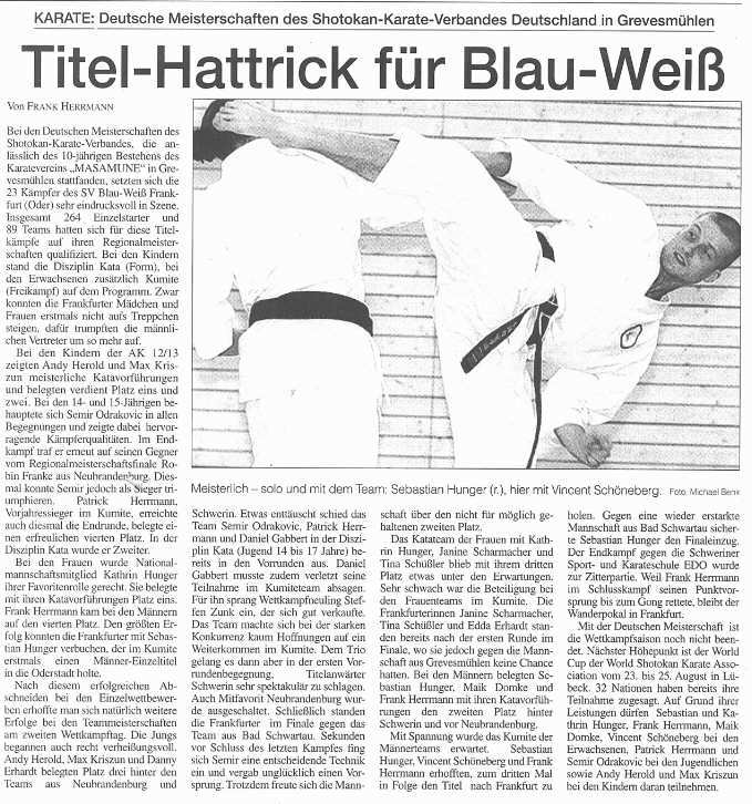 MOZ - Titel-Hattrick für Blau-Weiß
